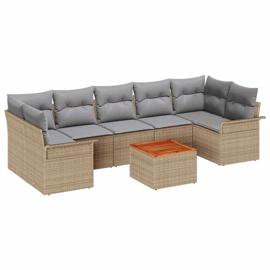 Ensemble de canapé de jardin avec coussin 8 pcs Beige polyrotin - 2