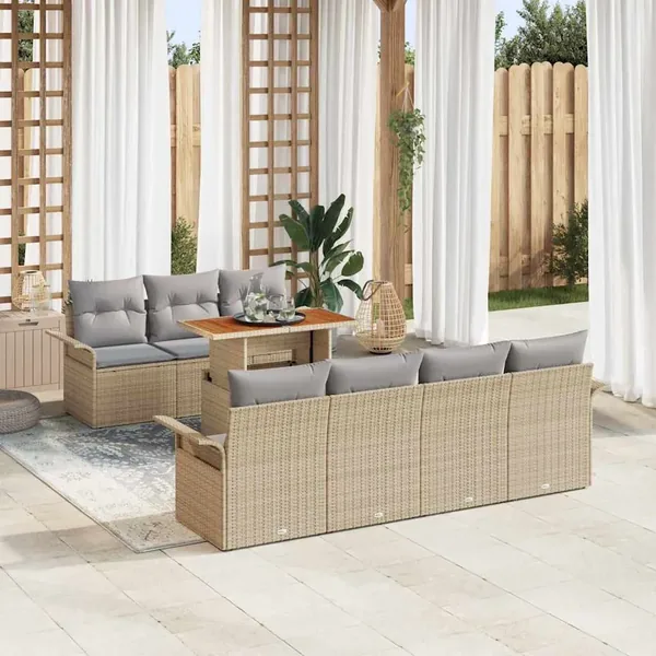 Ensemble de canapé de jardin 8 pcs beige et gris clair
