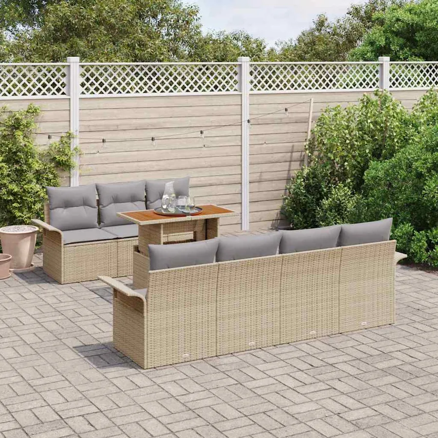 Ensemble de canapé de jardin 8 pcs beige et gris clair - 3