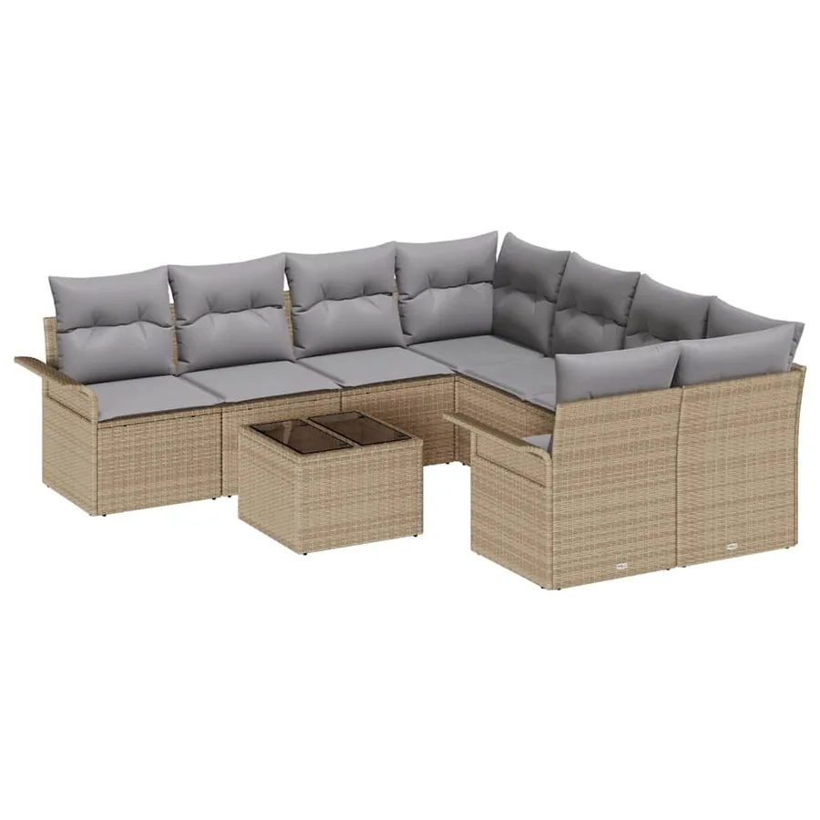 Ensemble de canapé de jardin 9 pcs Beige Poly rotin - 2