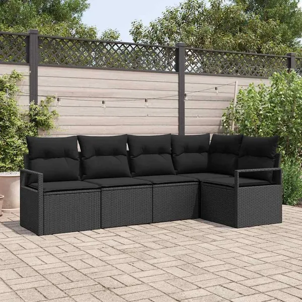 Ensemble de canapé de jardin avec coussin 5 pcs Noir polyrotin