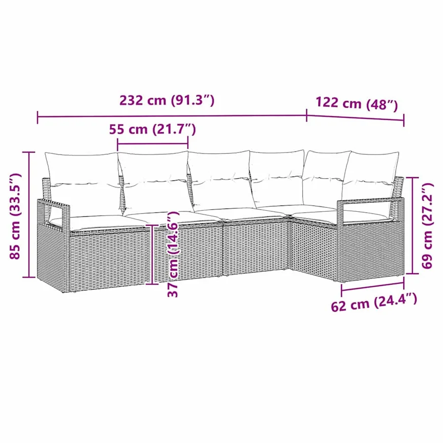 Ensemble de canapé de jardin avec coussin 5 pcs Noir polyrotin - 12