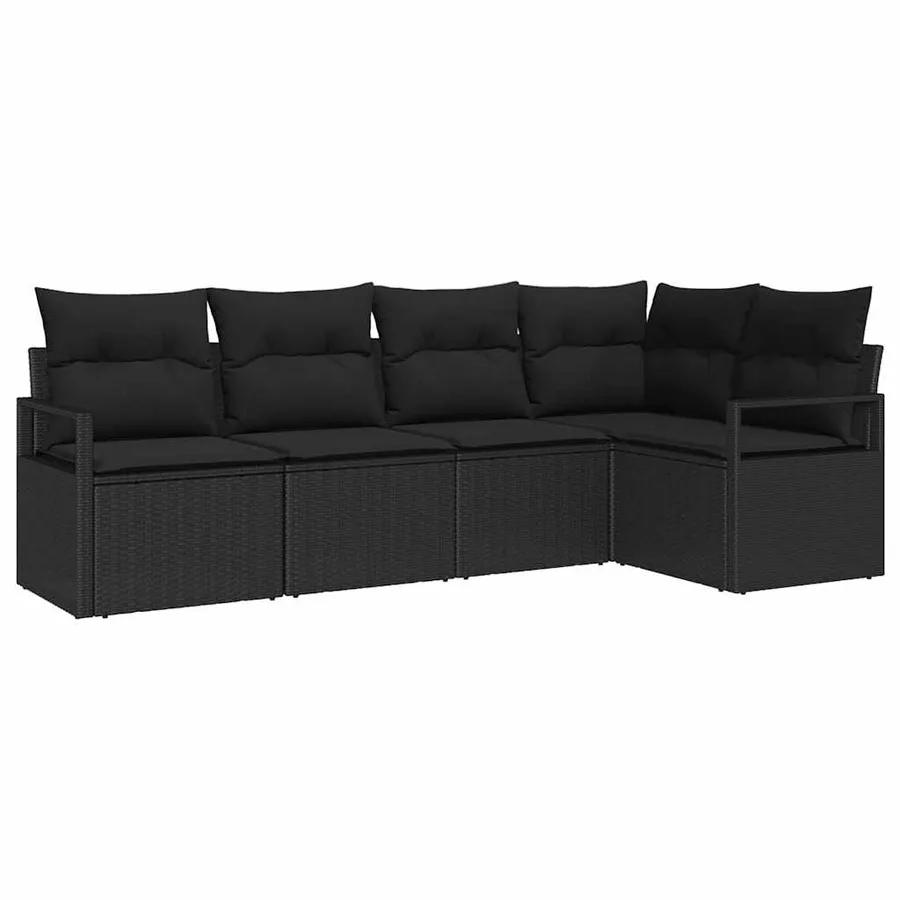 Ensemble de canapé de jardin avec coussin 5 pcs Noir polyrotin - 2
