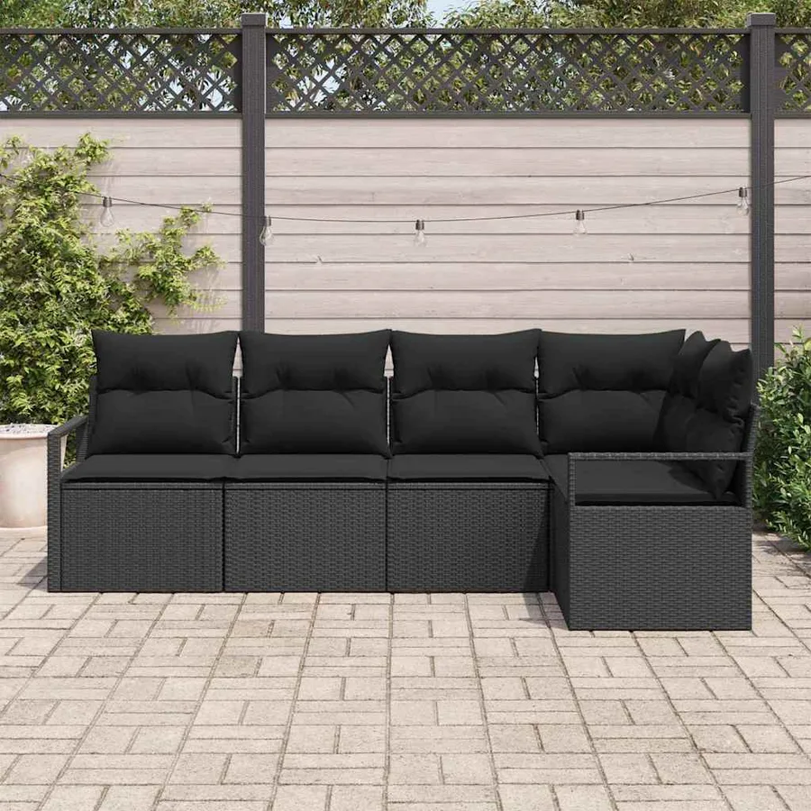 Ensemble de canapé de jardin avec coussin 5 pcs Noir polyrotin - 3