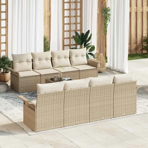 Ensemble de canapé de jardin 9 pcs Beige et crème polyrotin