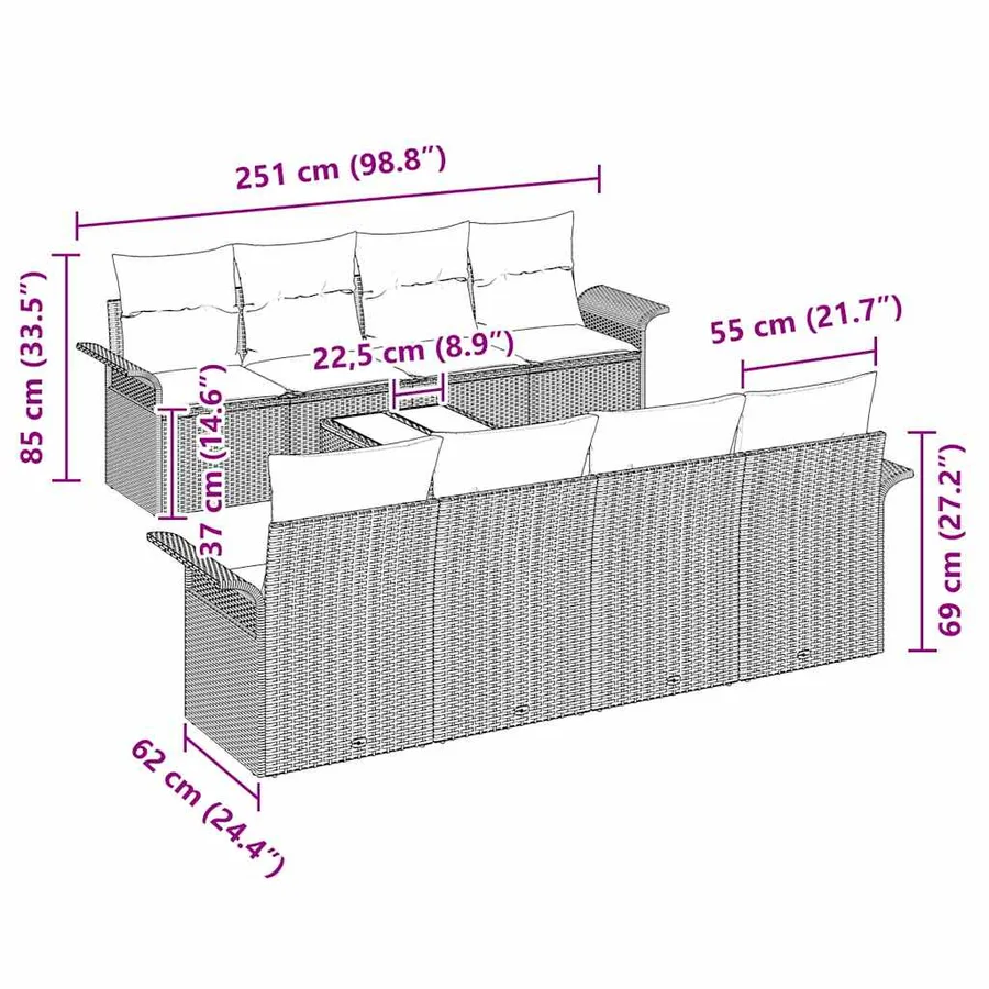 Ensemble de canapé de jardin 9 pcs Beige et crème polyrotin - 14
