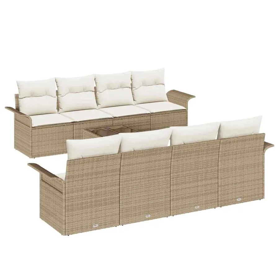 Ensemble de canapé de jardin 9 pcs Beige et crème polyrotin - 2
