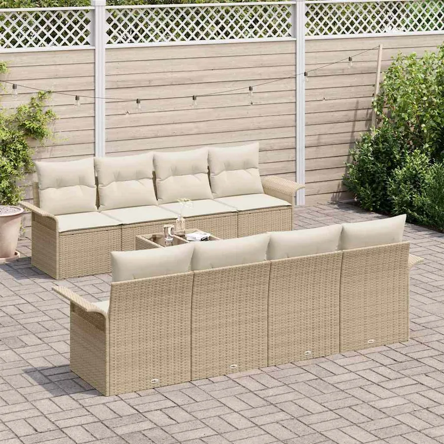 Ensemble de canapé de jardin 9 pcs Beige et crème polyrotin - 3