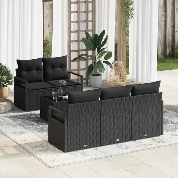 Ensemble de canapé de jardin avec coussin 6 pcs Noir polyrotin