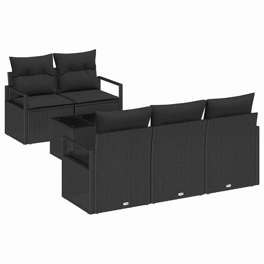 Ensemble de canapé de jardin avec coussin 6 pcs Noir polyrotin - 2