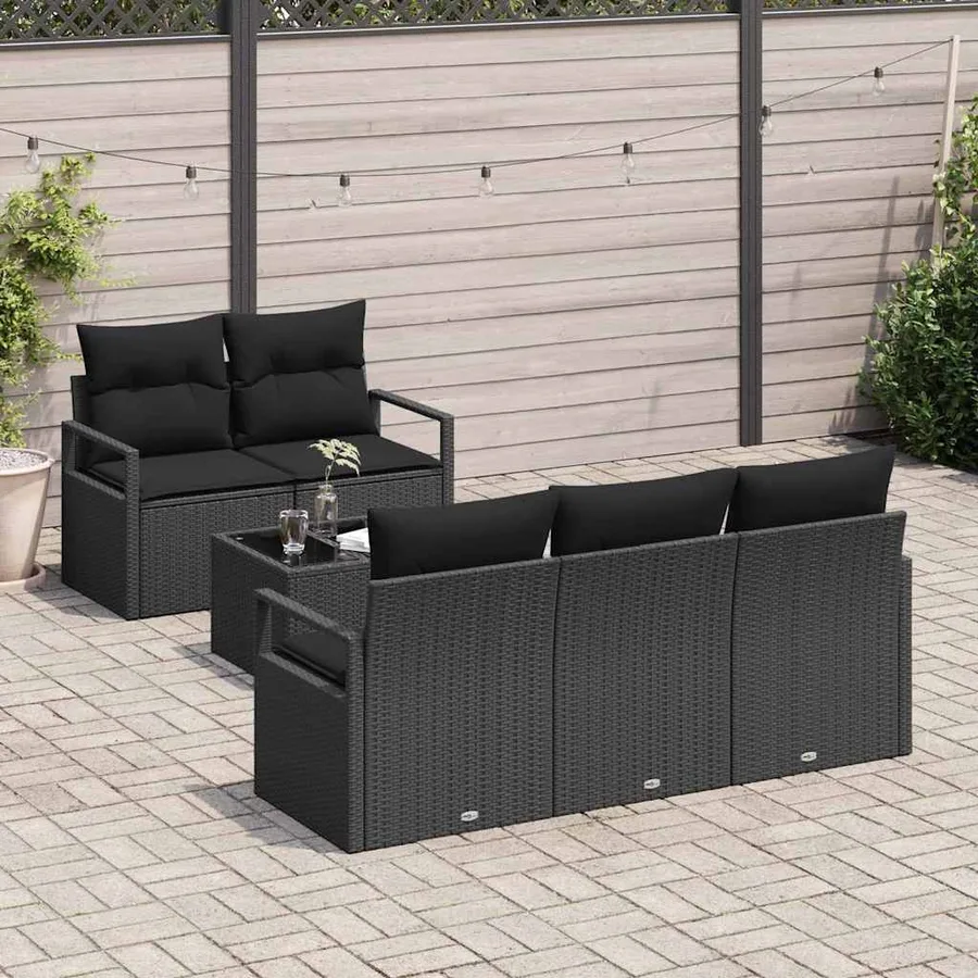Ensemble de canapé de jardin avec coussin 6 pcs Noir polyrotin - 3