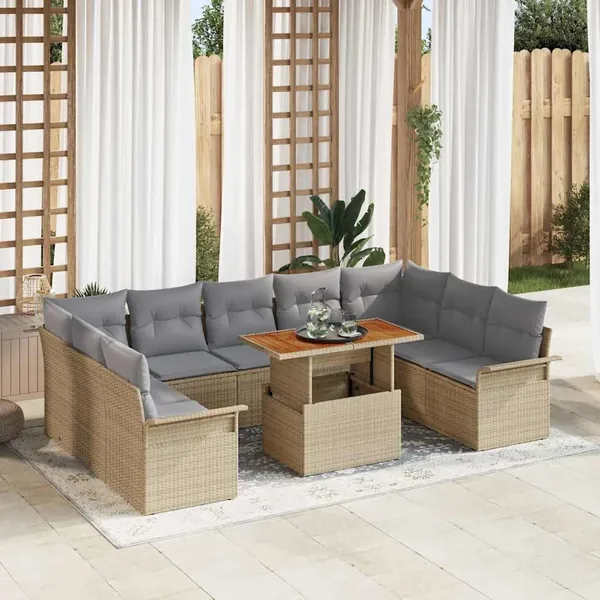 Ensemble de canapé de jardin 10 pcs beige et gris clair