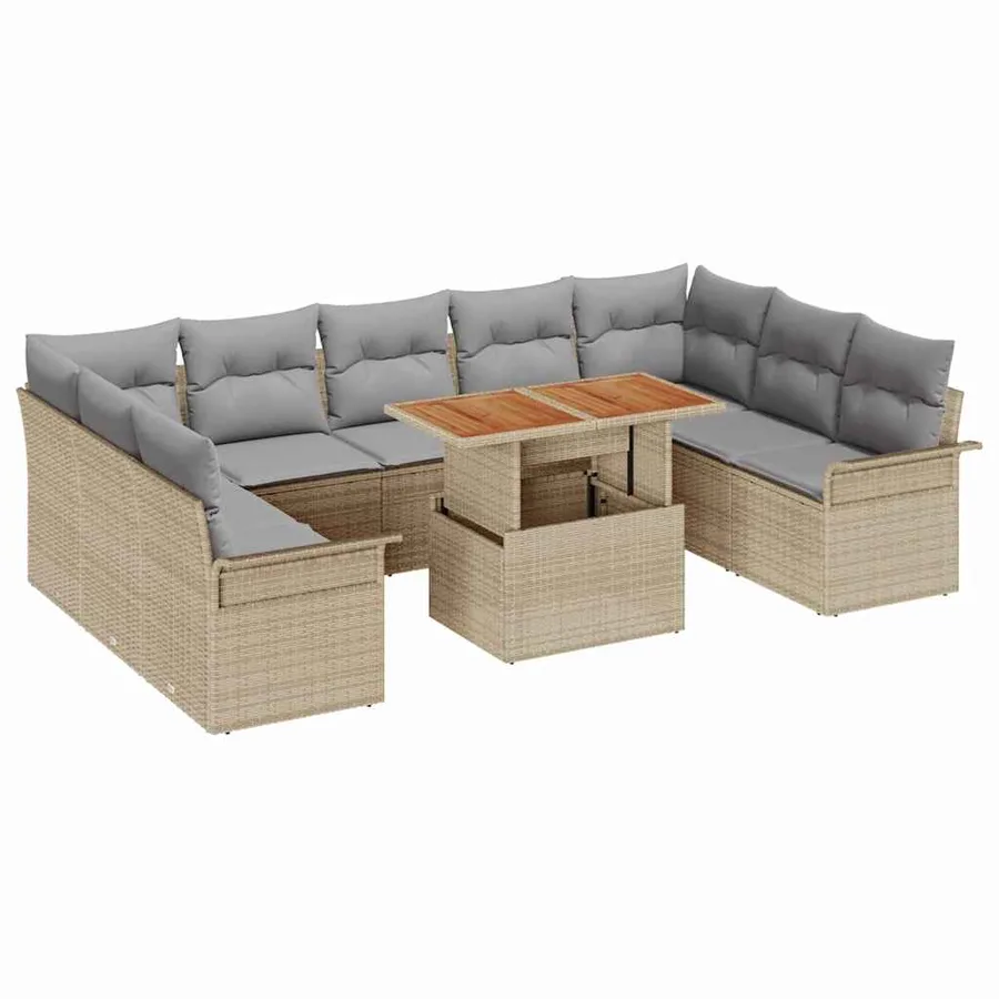 Ensemble de canapé de jardin 10 pcs beige et gris clair - 2