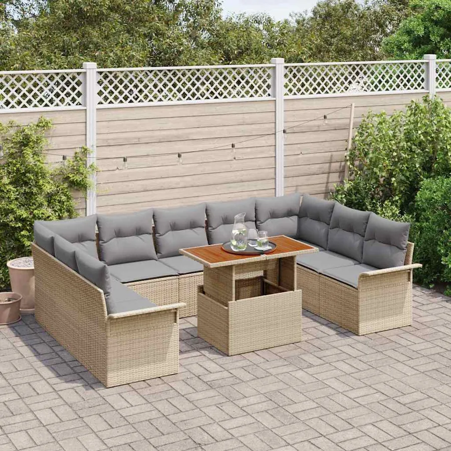 Ensemble de canapé de jardin 10 pcs beige et gris clair - 3