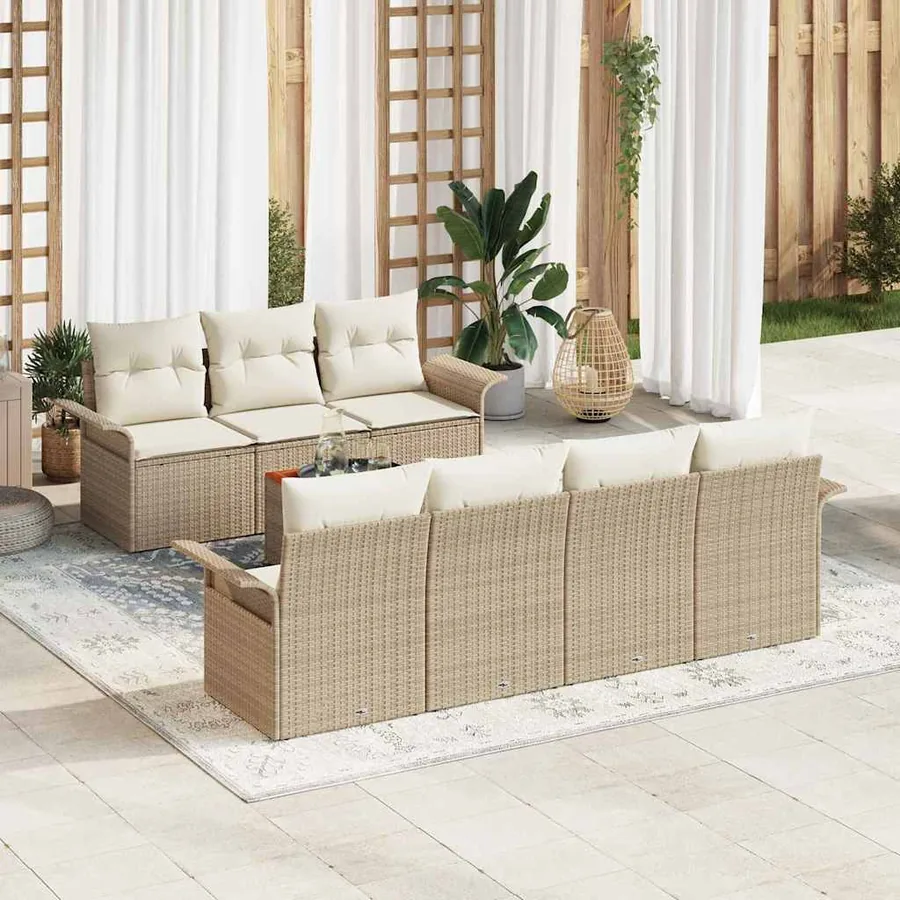 Ensemble de canapé de jardin 8 pcs Beige et crème polyrotin