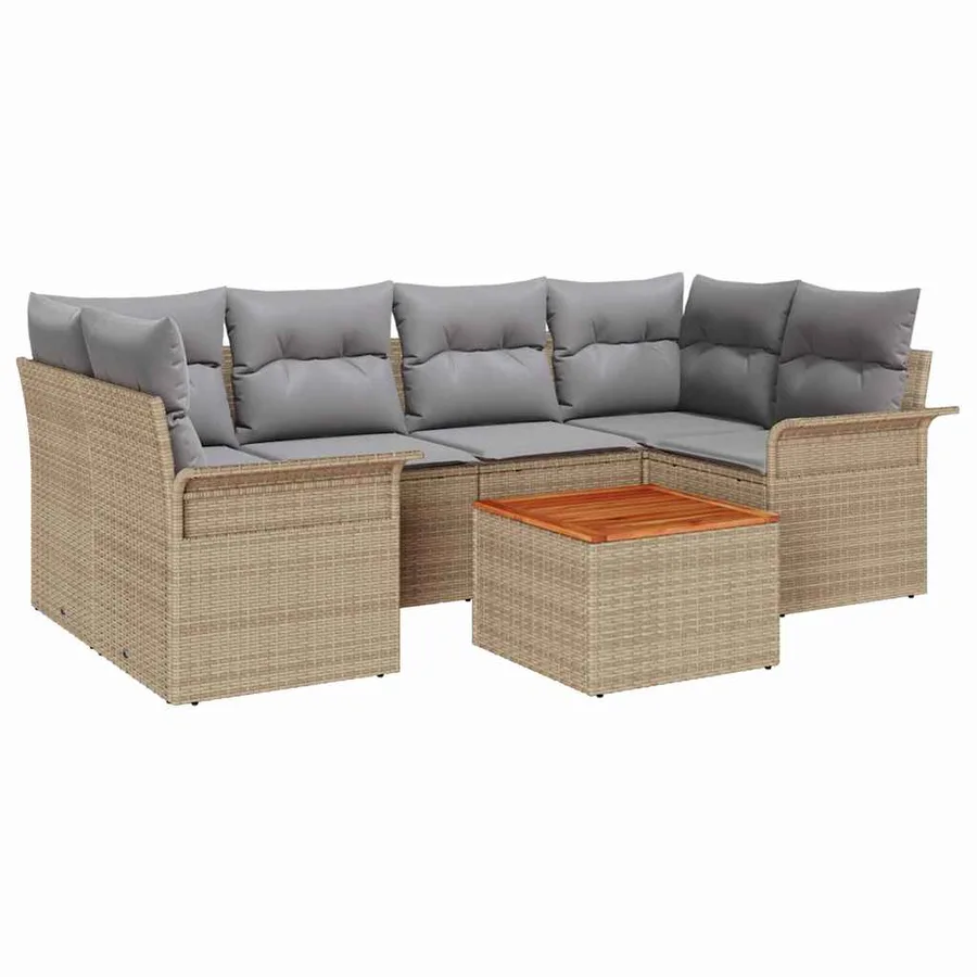 Ensemble de canapé de jardin avec coussin 7 pcs Beige polyrotin - 2