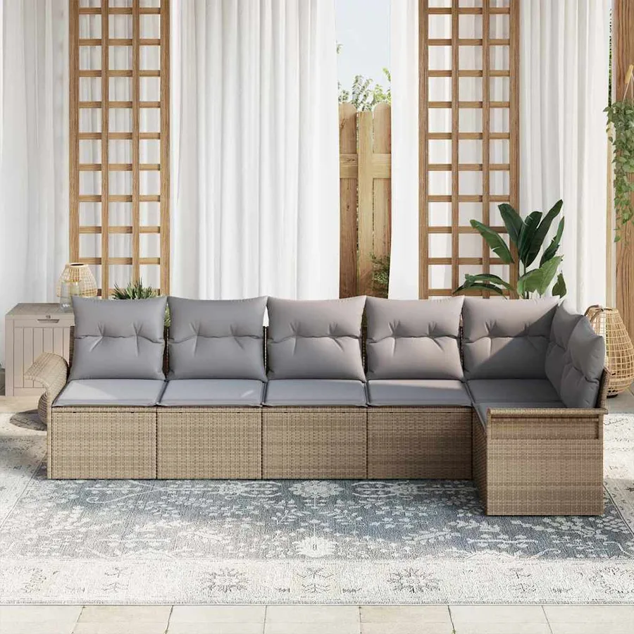 Ensemble de canapé de jardin avec coussin 6 pcs Beige polyrotin - 3