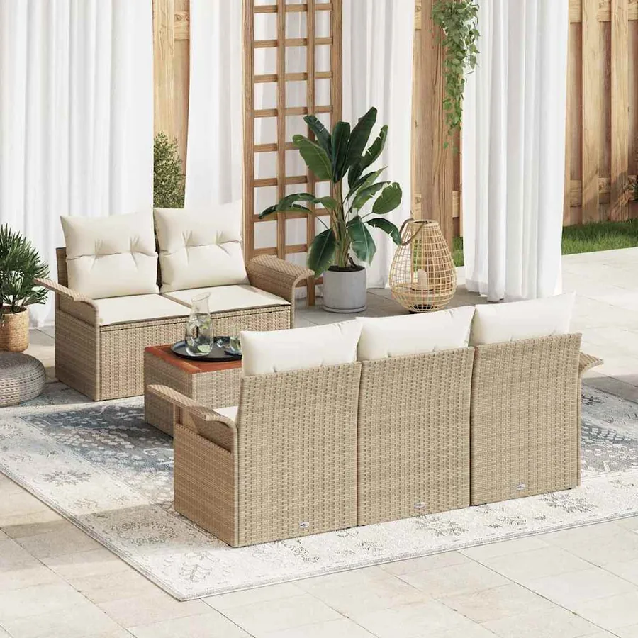 Ensemble de canapé de jardin 6 pcs Beige et crème polyrotin