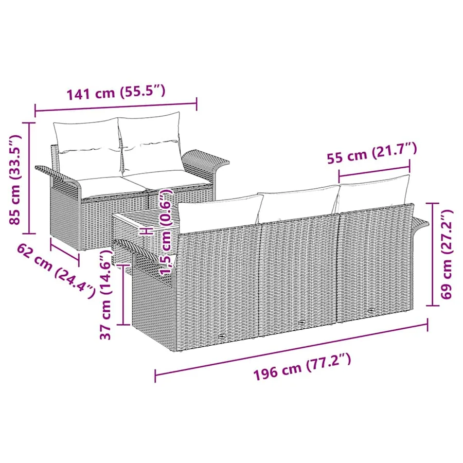 Ensemble de canapé de jardin 6 pcs Beige et crème polyrotin - 10