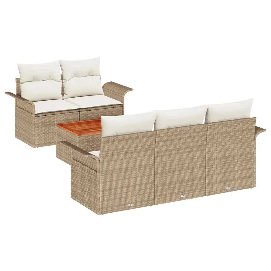 Ensemble de canapé de jardin 6 pcs Beige et crème polyrotin - 2