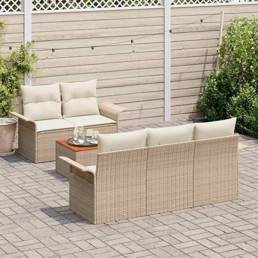 Ensemble de canapé de jardin 6 pcs Beige et crème polyrotin - 3