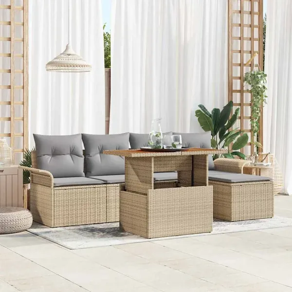 Ensemble de canapé de jardin 6 pcs beige et gris clair
