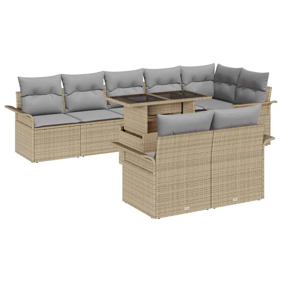 Ensemble de canapé de jardin 9 pcs Beige Poly rotin - 2