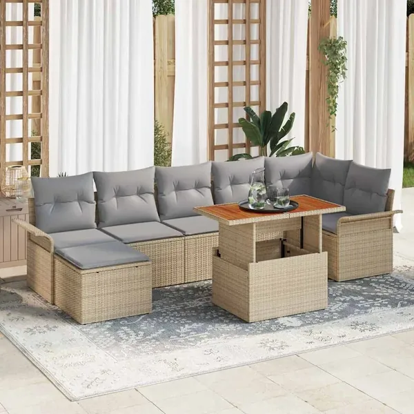 Ensemble de canapé de jardin 8 pcs Beige et Gris clair