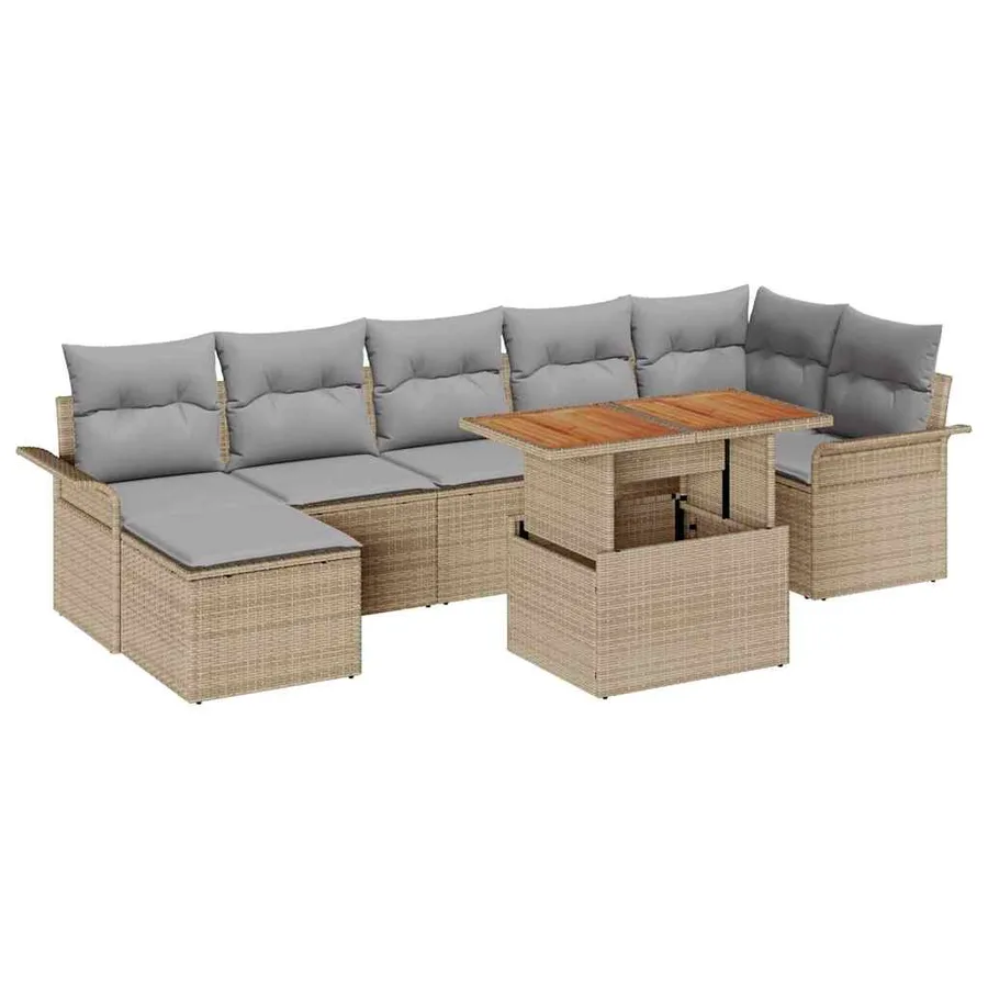 Ensemble de canapé de jardin 8 pcs Beige et Gris clair - 2
