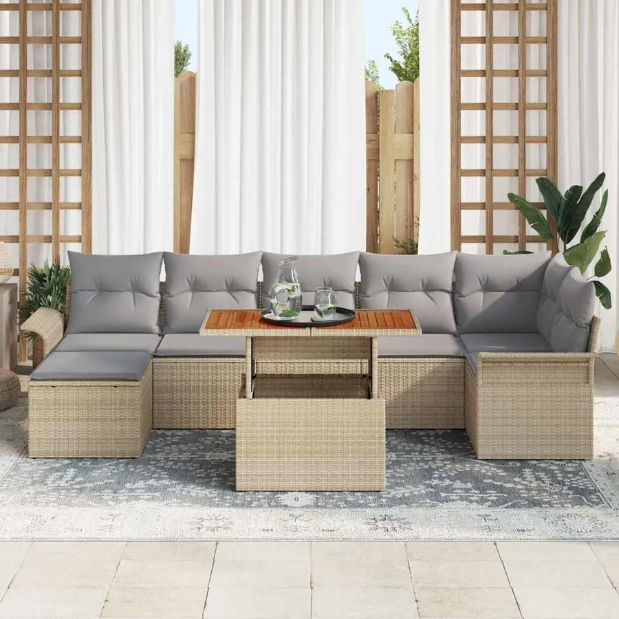 Ensemble de canapé de jardin 8 pcs Beige et Gris clair - 3
