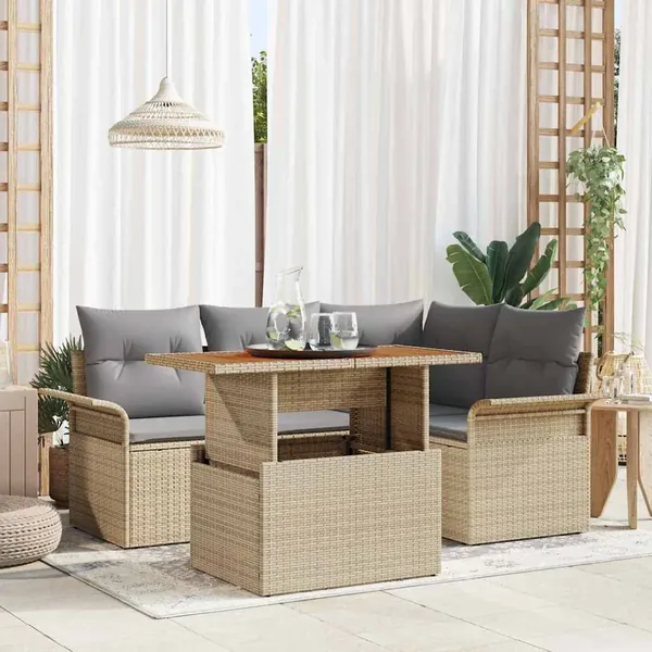 Ensemble de canapé de jardin 5 pcs beige et gris clair