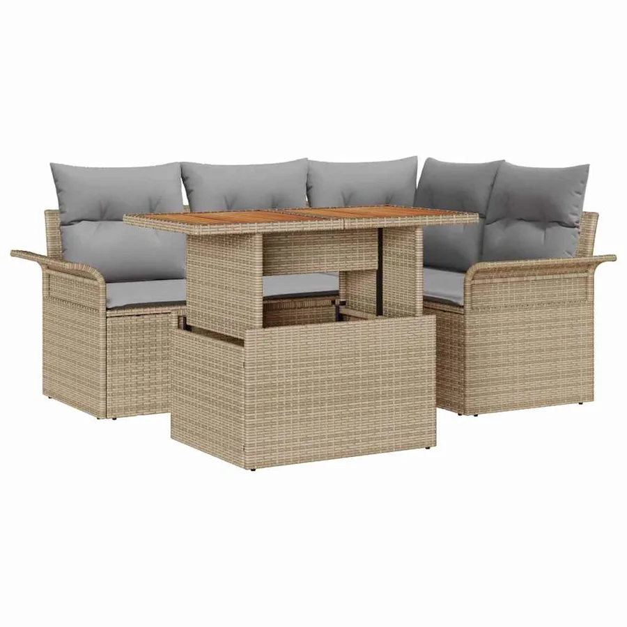 Ensemble de canapé de jardin 5 pcs beige et gris clair - 2