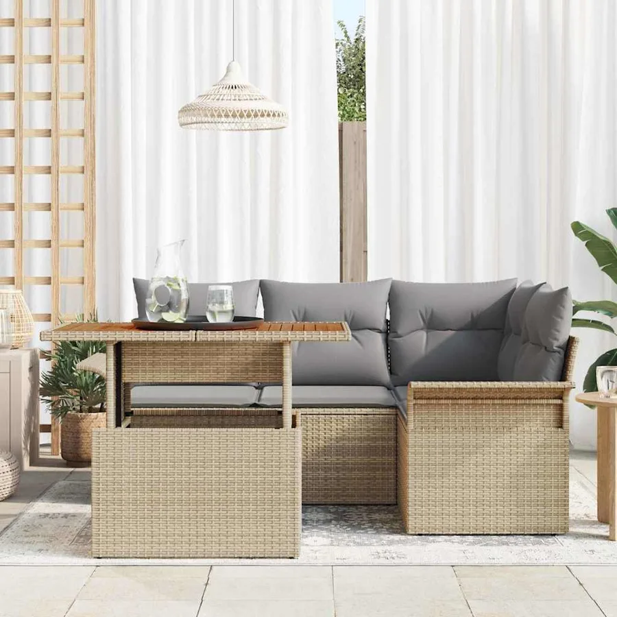 Ensemble de canapé de jardin 5 pcs beige et gris clair - 3