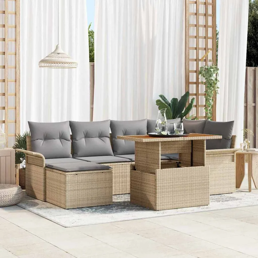 Ensemble de canapé de jardin 7 pcs Beige et Gris clair