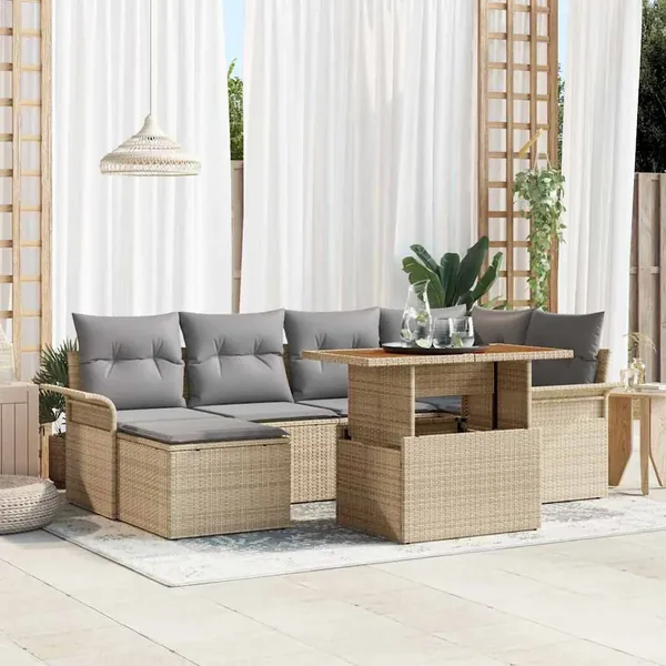 Ensemble de canapé de jardin 7 pcs Beige et Gris clair