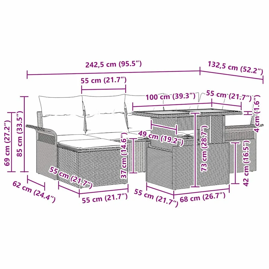 Ensemble de canapé de jardin 7 pcs Beige et Gris clair - 12