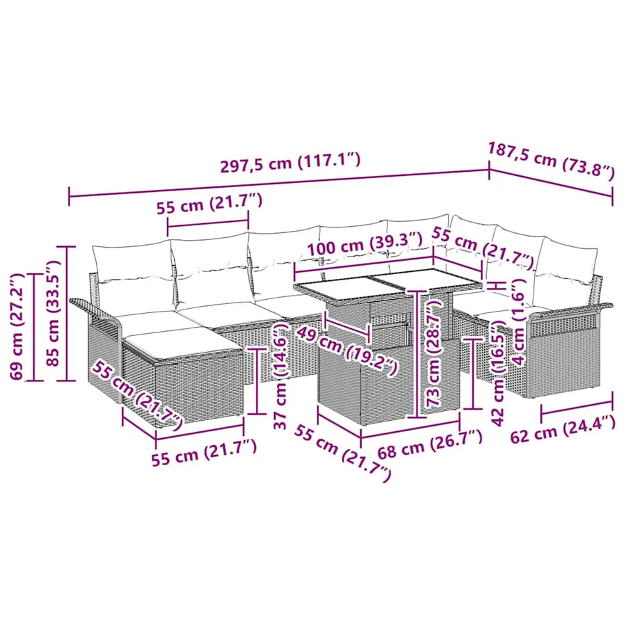 Ensemble de canapé de jardin avec coussin 9 pcs Beige et crème - 5