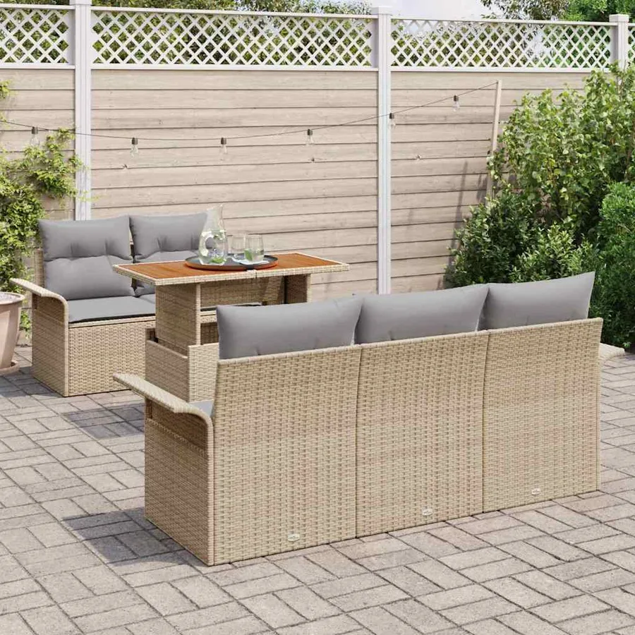 Ensemble de canapé de jardin 6 pcs Beige et Gris clair - 3