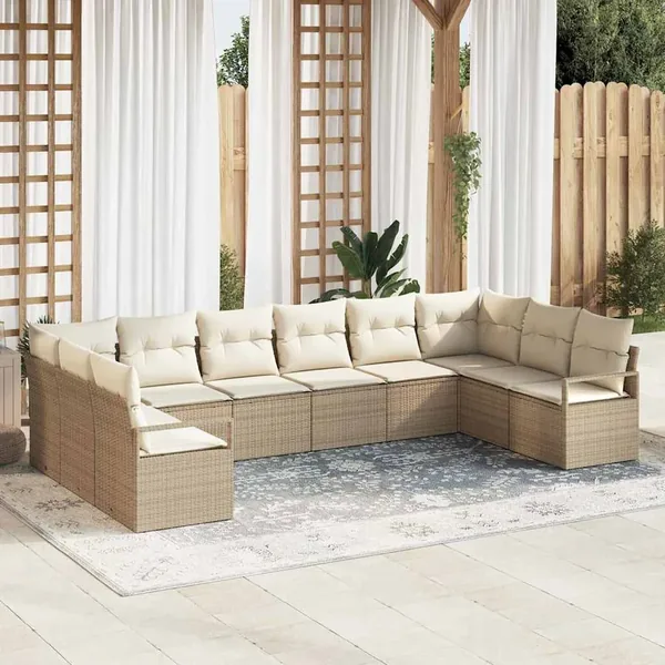 Ensemble de canapé de jardin 10 pcs Beige et blanc polyrotin