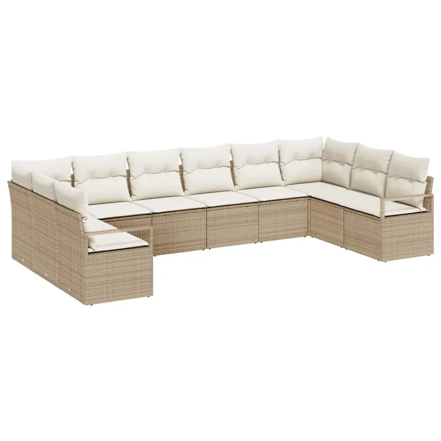 Ensemble de canapé de jardin 10 pcs Beige et blanc polyrotin - 2