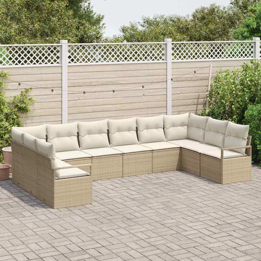 Ensemble de canapé de jardin 10 pcs Beige et blanc polyrotin - 3