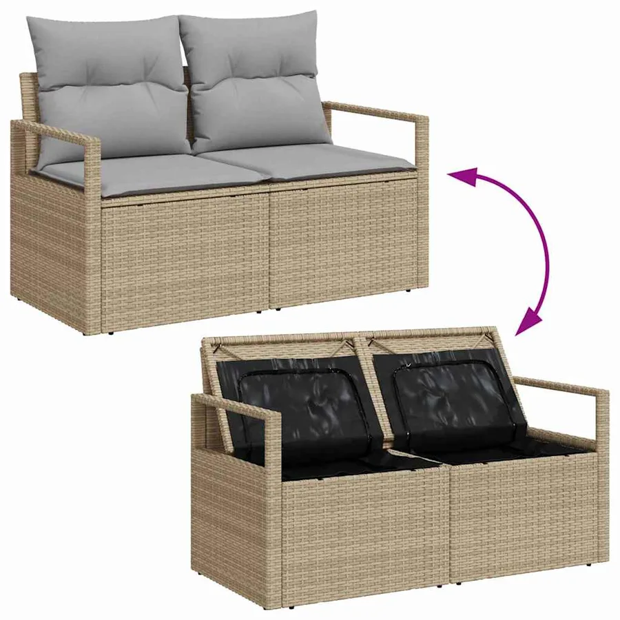 Ensemble de canapé de jardin 10 pcs Beige et blanc polyrotin - 9