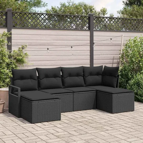 Ensemble de Canapés avec coussin 6 pcs Noir polyrotin