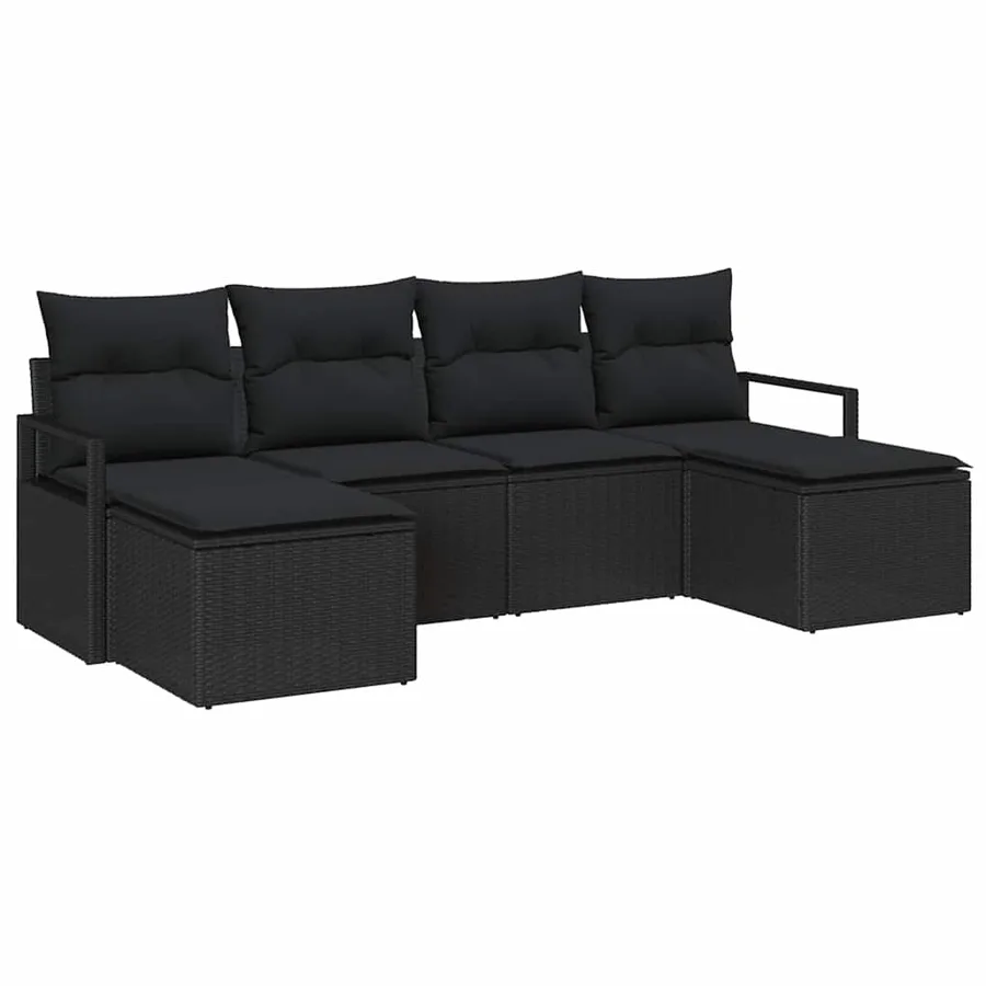 Ensemble de Canapés avec coussin 6 pcs Noir polyrotin - 2