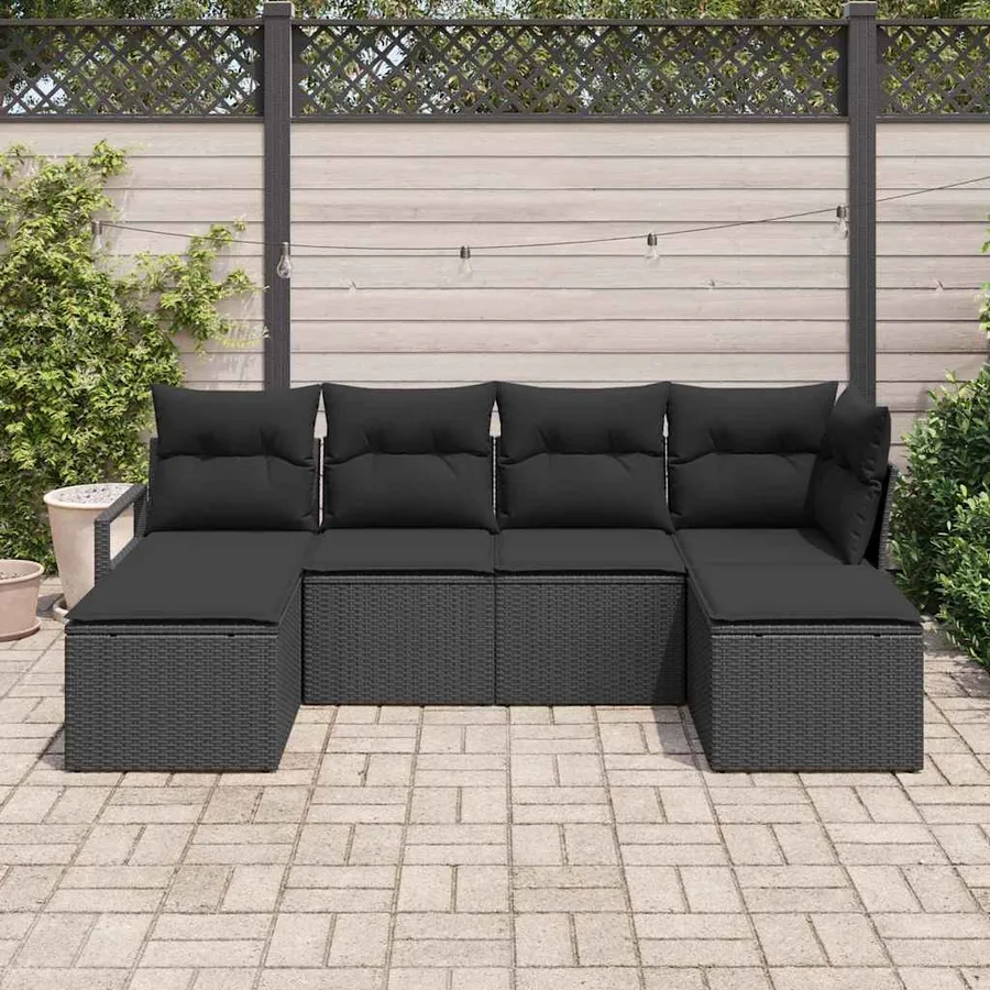 Ensemble de Canapés avec coussin 6 pcs Noir polyrotin - 3