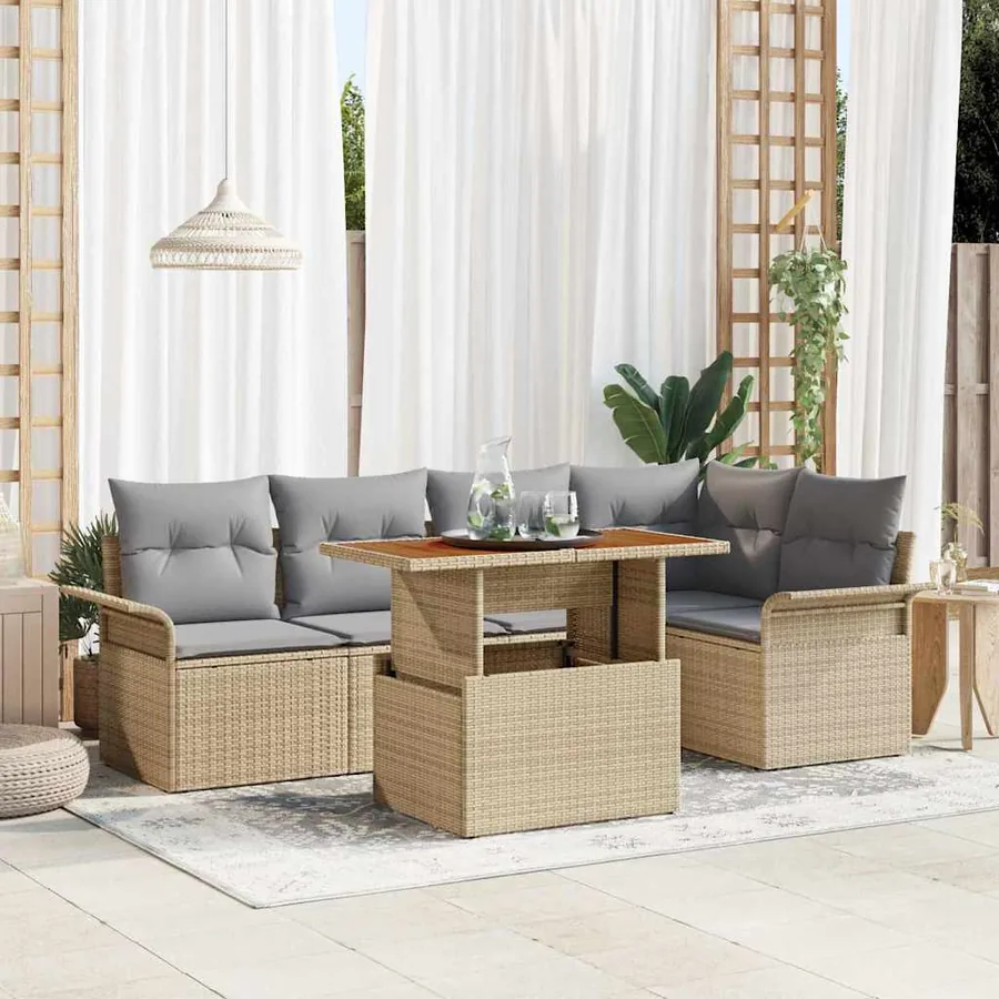 Ensemble de canapé de jardin 6 pcs beige et gris clair