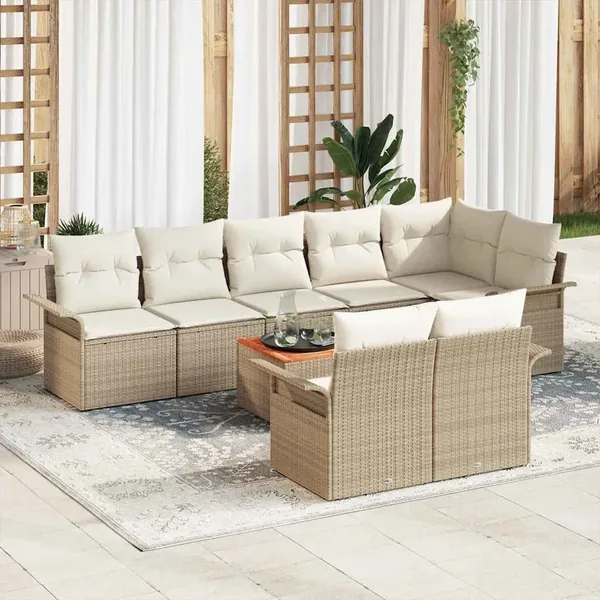 Ensemble de canapé de jardin 9 pcs Beige et crème polyrotin