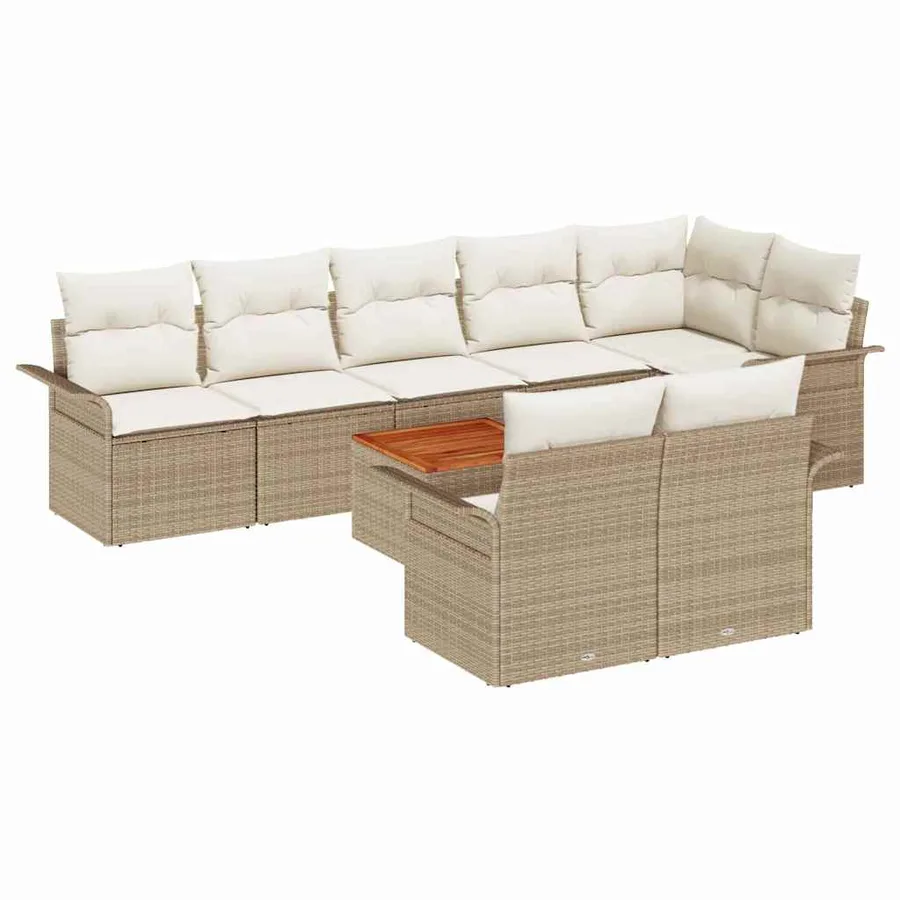 Ensemble de canapé de jardin 9 pcs Beige et crème polyrotin - 2