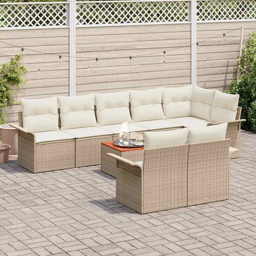 Ensemble de canapé de jardin 9 pcs Beige et crème polyrotin - 3