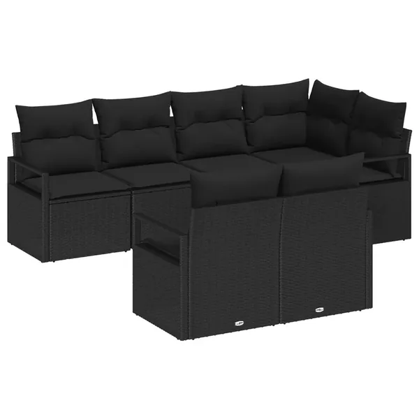Ensemble de canapé de jardin avec coussin 7 pcs Noir polyrotin